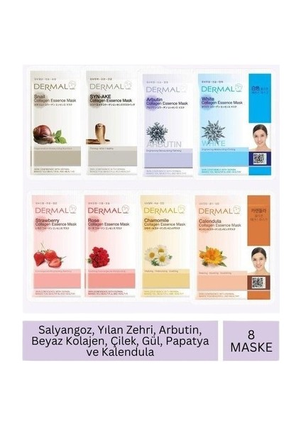 Tüm Cilt Tipleri İçin Nemlendirici Kolajen Maske Seti 23 gr x 8 Adet