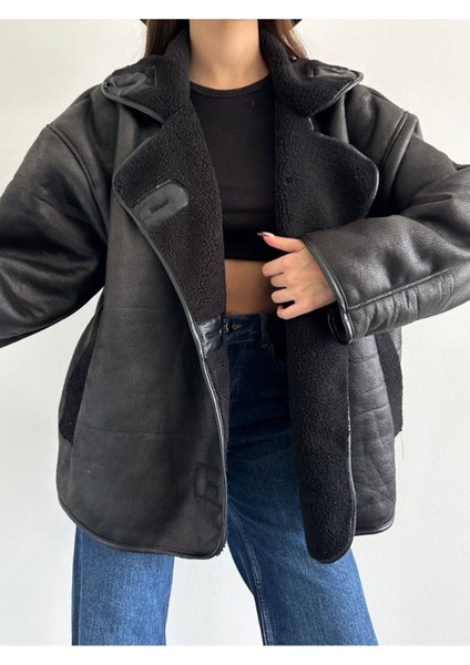 Dokulu Süet Içi Kürk Oversize Zr Mont