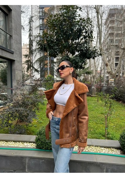 Yeni Sezon Kadın Içi Rapitli Kemer Detaylı Deri Süet Mont Ceket modelleri