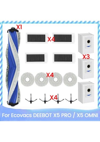 Ecovacs Deebot X5 Pro / X5 Pro Omnı Elektrikli Süpürge Paspas Bezi Hepa Filtre Ana Yan Fırça Için 16 Adet Yedek Parça (Yurt Dışından)