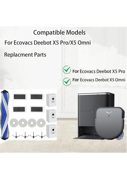 Ecovacs Deebot X5 Pro / X5 Pro Omnı Elektrikli Süpürge Paspas Bezi Hepa Filtre Ana Yan Fırça Için 16 Adet Yedek Parça (Yurt Dışından)