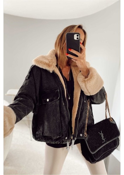 Kadın Camel Kürklü Denim Kadın Mont fiyatları