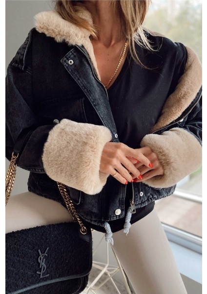 Kadın Camel Kürklü Denim Kadın Mont fırsatları