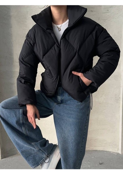 Kadın Siyah Şişme Mont Uzun Kol Fermuarlı Günlük Kullanım İçin Şık Tasarım modelleri