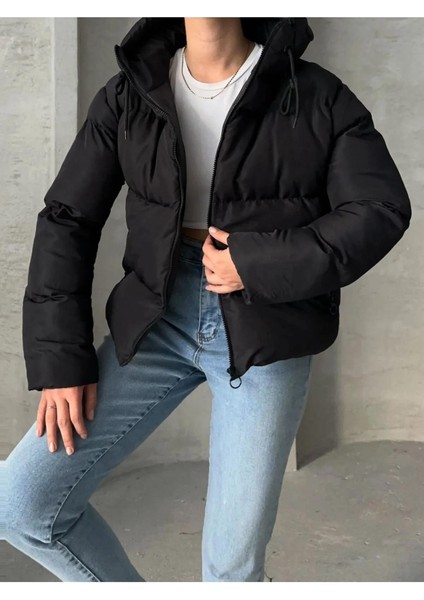 Kadın Siyah Kapüşonlu Şişme Mont Ss fiyatları