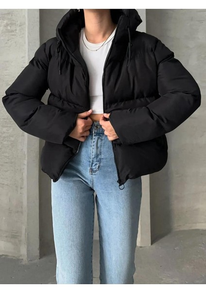 Kadın Siyah Kapüşonlu Şişme Mont Ss fırsatları