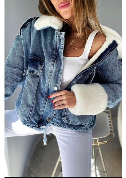Kadın Kürklü Denim Kot Ceket Mont fırsatları