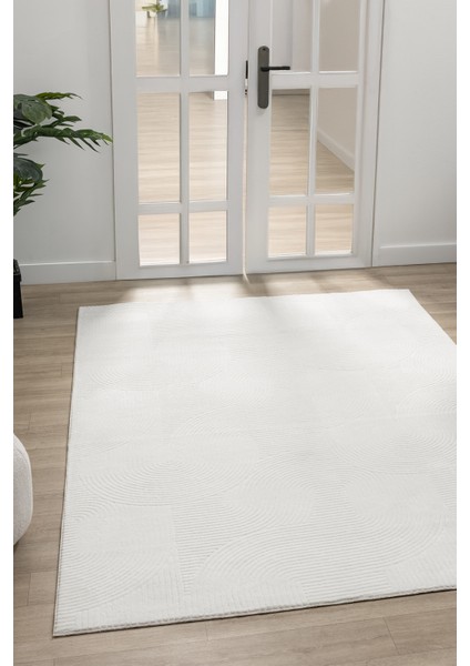 Rölyef Kaymaz Taban Yıkanabilir Joy Krem Salon Halısı Mutfak Halısı Yolluk