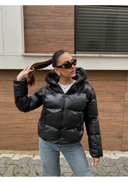 Kadın Deri Şişme Mont