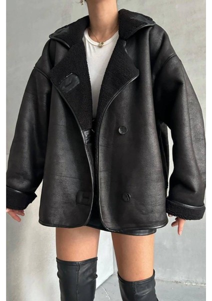 Dokulu Süet Içi Kürk Oversize Zr Mont