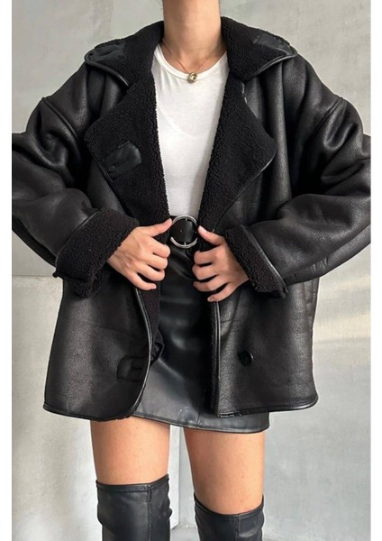 Dokulu Süet Içi Kürk Oversize Zr Mont