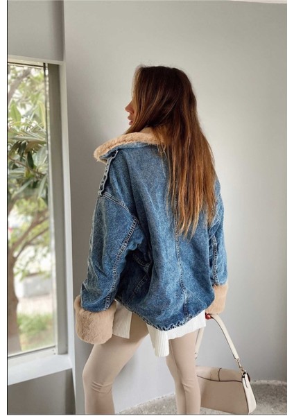 Kadın Camel Kürklü Denim Kadın Mont fiyatları