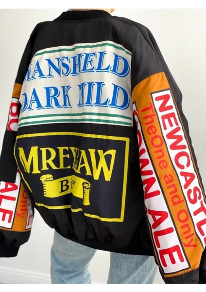 Siyah Unisex Mansfield Vintage Bomber Ceket