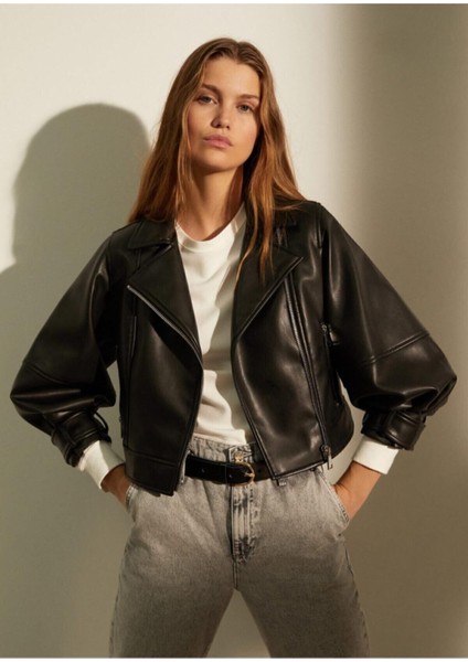 Kadın Siyah Oversize Deri Ceket fırsatları