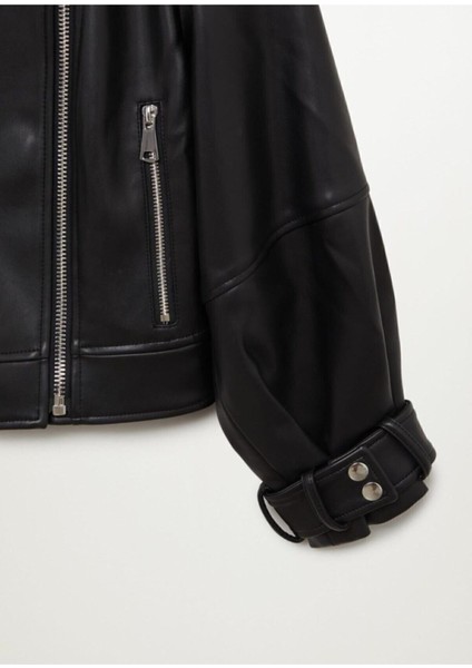 Kadın Siyah Oversize Deri Ceket indirimleri