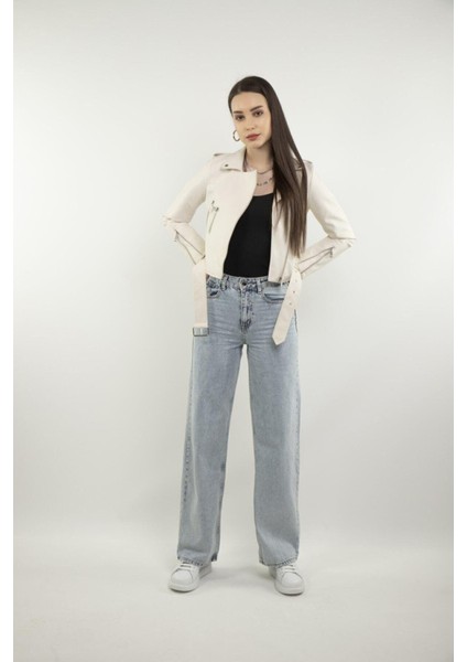 Metal Fermuarlı Kadın Beyaz Deri Ceket ( X-Bı ) fiyatları