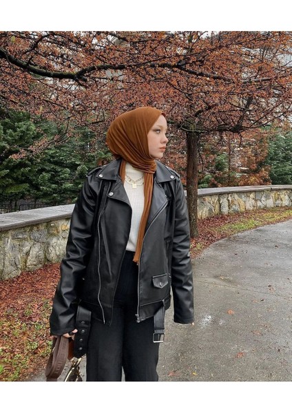 Kadın Oversize Biker Deri Ceket