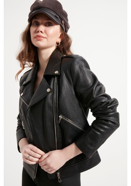 Kadın Siyah Hakiki Jumbo Deri Ceket fiyatları