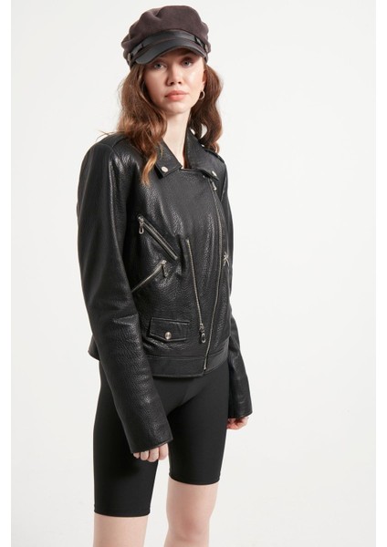 Kadın Siyah Hakiki Jumbo Deri Ceket modelleri