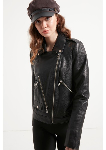 Kadın Siyah Hakiki Jumbo Deri Ceket fırsatları