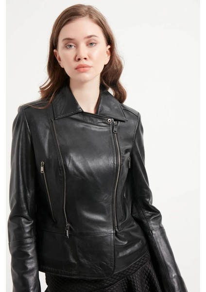 Kadın Siyah Hakiki Deri Ceket