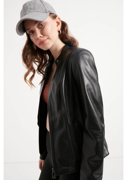 Kadın Siyah Yakasız Hakiki Deri Ceket fiyatları