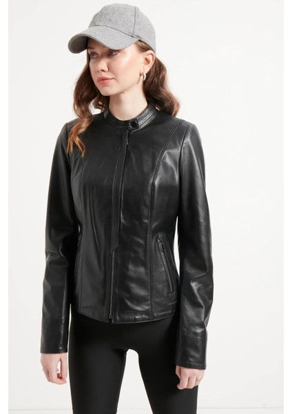 Kadın Siyah Yakasız Hakiki Deri Ceket fırsatları
