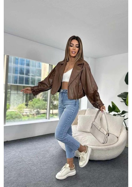 Suni Deri Geniş Kollu Bomber Ceket modelleri