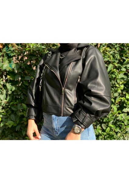 Siyah Balon Kol Deri Ceket