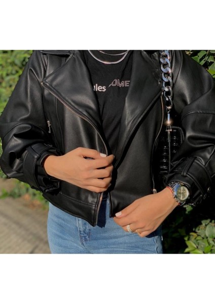 Siyah Balon Kol Deri Ceket fırsatları