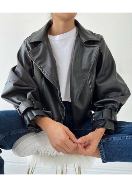 Siyah Balon Kol Deri Ceket indirimleri