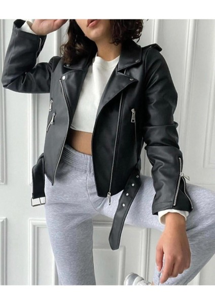 Kadın Siyah Deri Ceket
