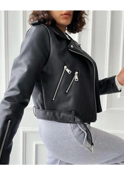 Kadın Siyah Deri Ceket modelleri