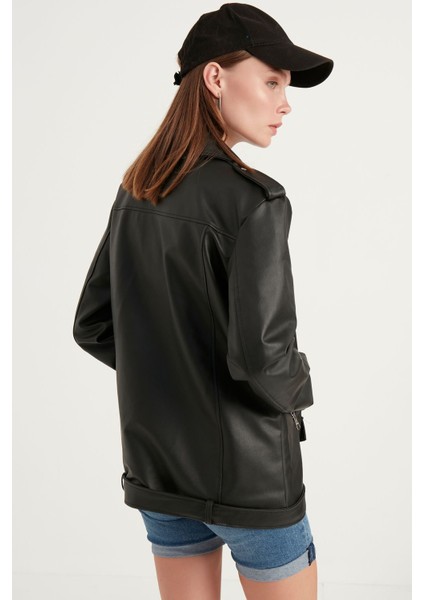 Kadın Oversize Biker Deri Ceket