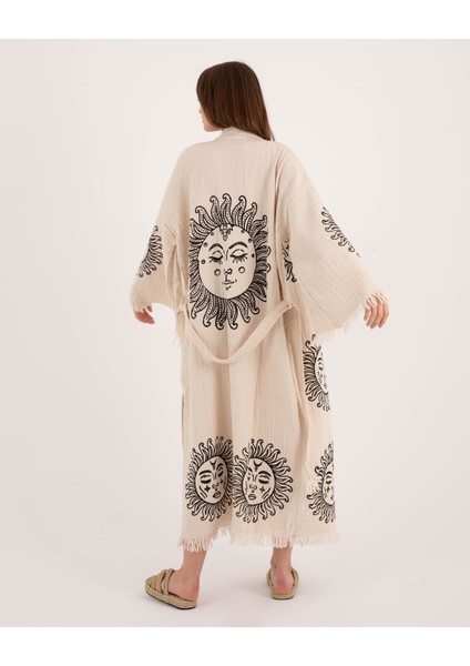 Müslin Kimono %100 Pamuklu Güneş Baskılı Desenli Bornoz Kaftan Sabahlık modelleri