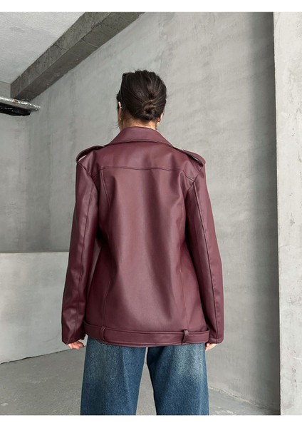 Kadın Oversize Biker Deri Ceket