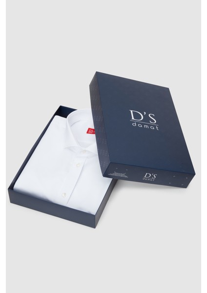 Ds Damat Slim Fit Beyaz Kutulu Italyan Yaka Dar Kesim Klasik Kravatlık Uzun Kol Kolay Ütülenebilir Gömlek