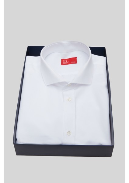 Ds Damat Slim Fit Beyaz Kutulu Italyan Yaka Dar Kesim Klasik Kravatlık Uzun Kol Kolay Ütülenebilir Gömlek