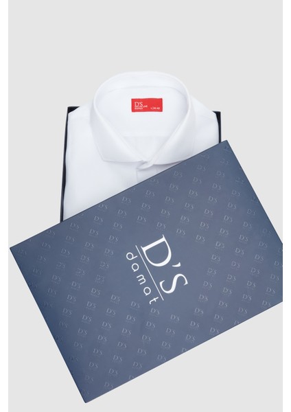 Ds Damat Slim Fit Beyaz Kutulu Italyan Yaka Dar Kesim Klasik Kravatlık Uzun Kol Kolay Ütülenebilir Gömlek