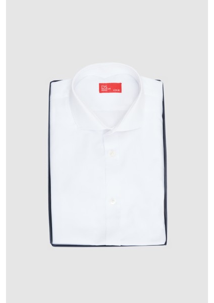 Ds Damat Slim Fit Beyaz Kutulu Italyan Yaka Dar Kesim Klasik Kravatlık Uzun Kol Kolay Ütülenebilir Gömlek