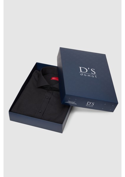 Ds Damat Slim Fit Siyah Kutulu Italyan Yaka Dar Kesim Klasik Kravatlık Uzun Kol Kolay Ütülenebilir Gömlek
