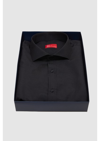 Ds Damat Slim Fit Siyah Kutulu Italyan Yaka Dar Kesim Klasik Kravatlık Uzun Kol Kolay Ütülenebilir Gömlek