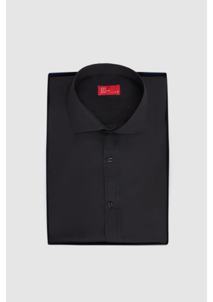 Ds Damat Slim Fit Siyah Kutulu Italyan Yaka Dar Kesim Klasik Kravatlık Uzun Kol Kolay Ütülenebilir Gömlek