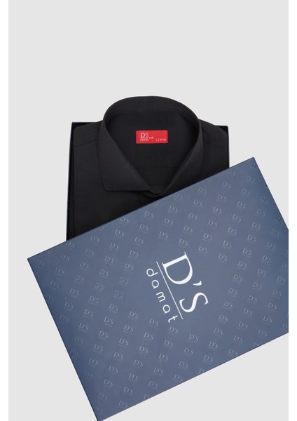 Ds Damat Slim Fit Siyah Kutulu Italyan Yaka Dar Kesim Klasik Kravatlık Uzun Kol Kolay Ütülenebilir Gömlek