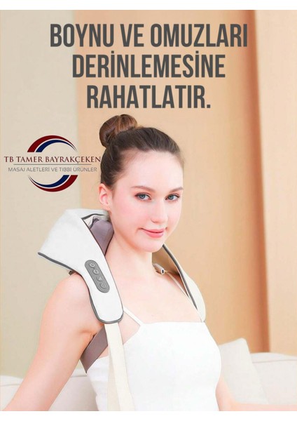 Ovmalı Isıtmalı Yoğurmalı Boyun Sırt Bel Masaj Aleti Akupunktur Dayanaklı Şarjlı Çok Amaçlı Masaj Cihazı