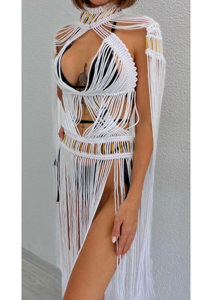 Tassel Hand Beach Elbise - Beyaz fiyatları