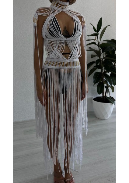 Tassel Hand Beach Elbise - Beyaz modelleri