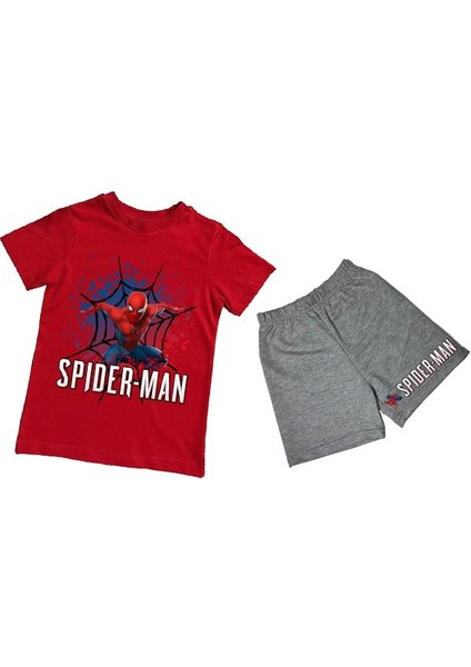 Unisex Spiderman Baskılı Pamuklu Kumaş Kısa Kollu Şortlu Ikili Çocuk Takımı