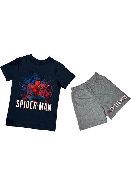 Unisex Spiderman Baskılı Pamuklu Kumaş Kısa Kollu Şortlu Ikili Çocuk Takımı