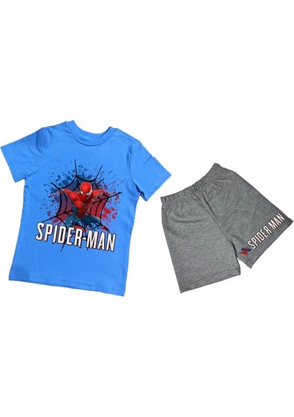 Unisex Spiderman Baskılı Pamuklu Kumaş Kısa Kollu Şortlu Ikili Çocuk Takımı